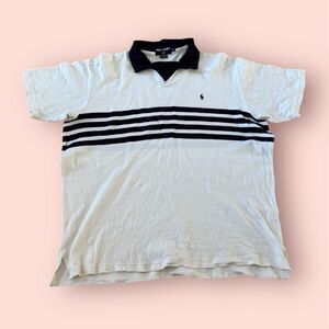 Vintage Polo Sport Mens XL Blue White Striped Short Sleeve Shirt Oversized